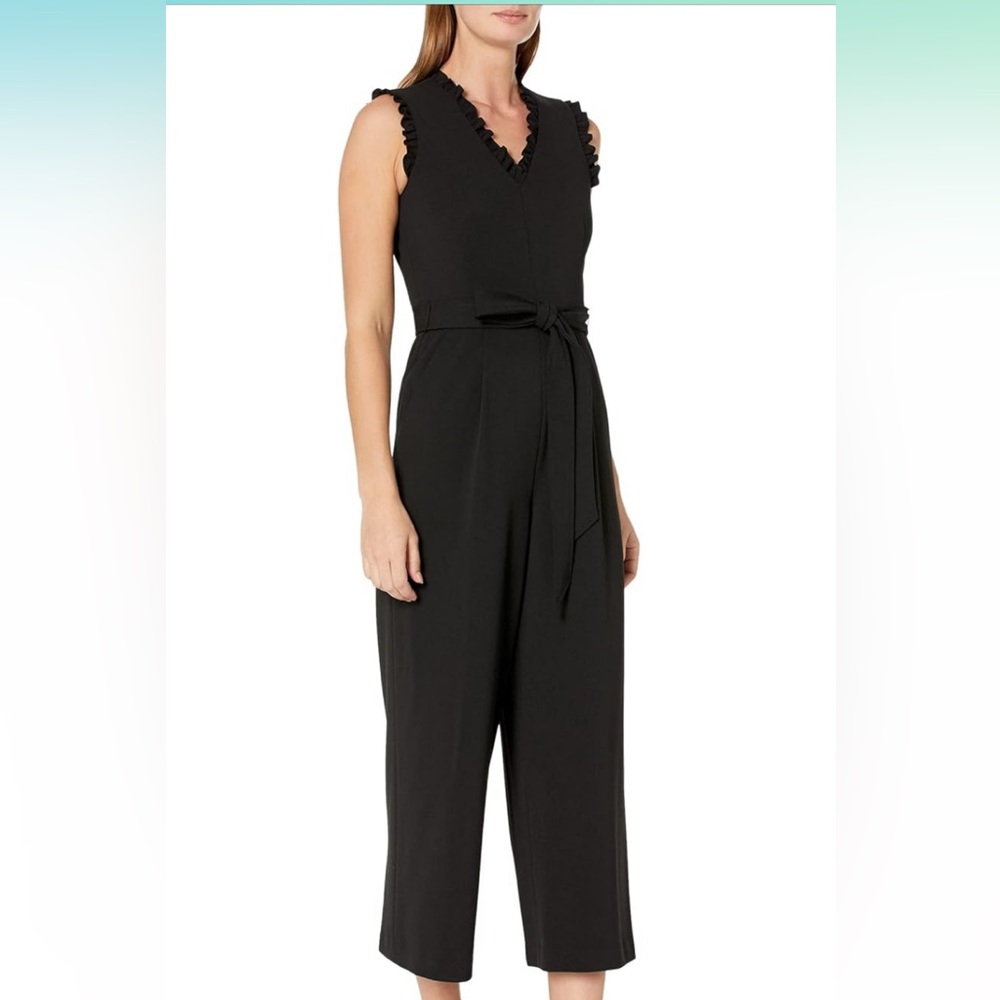 Calvin Klein Scuba Crepe Jumpsuit with Ruffle Hem Detail sz 8